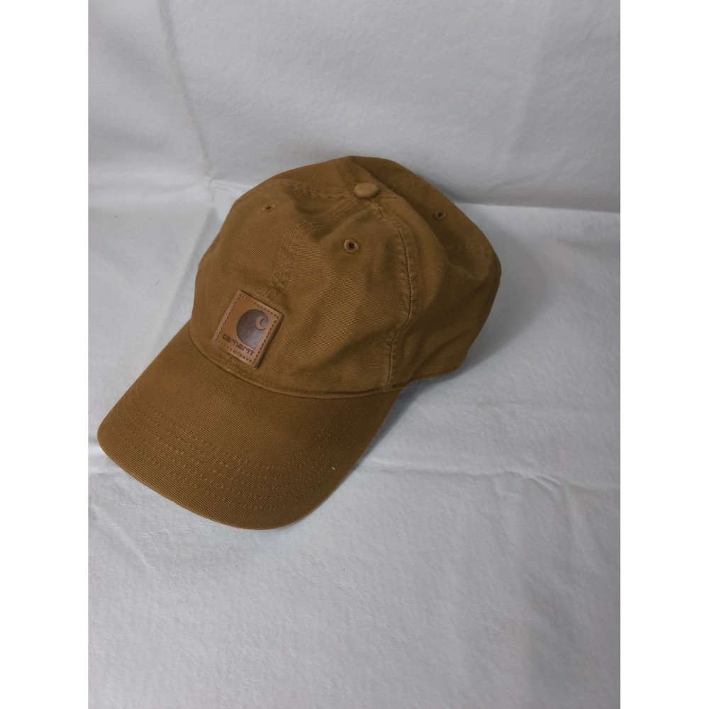 Carhartt Hat Canvas Cap Tan Beige Leather Patch Logo Strapback Cotton